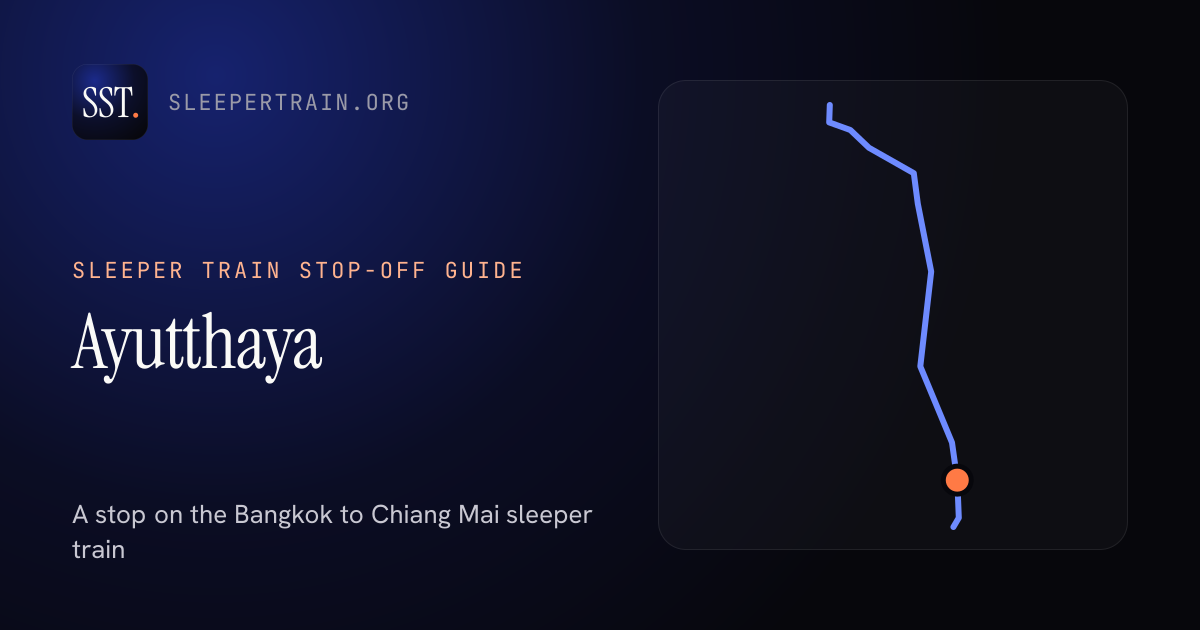 Ayutthaya by sleeper train: map of the Bangkok to Chiang Mai sleeper train with the station marked