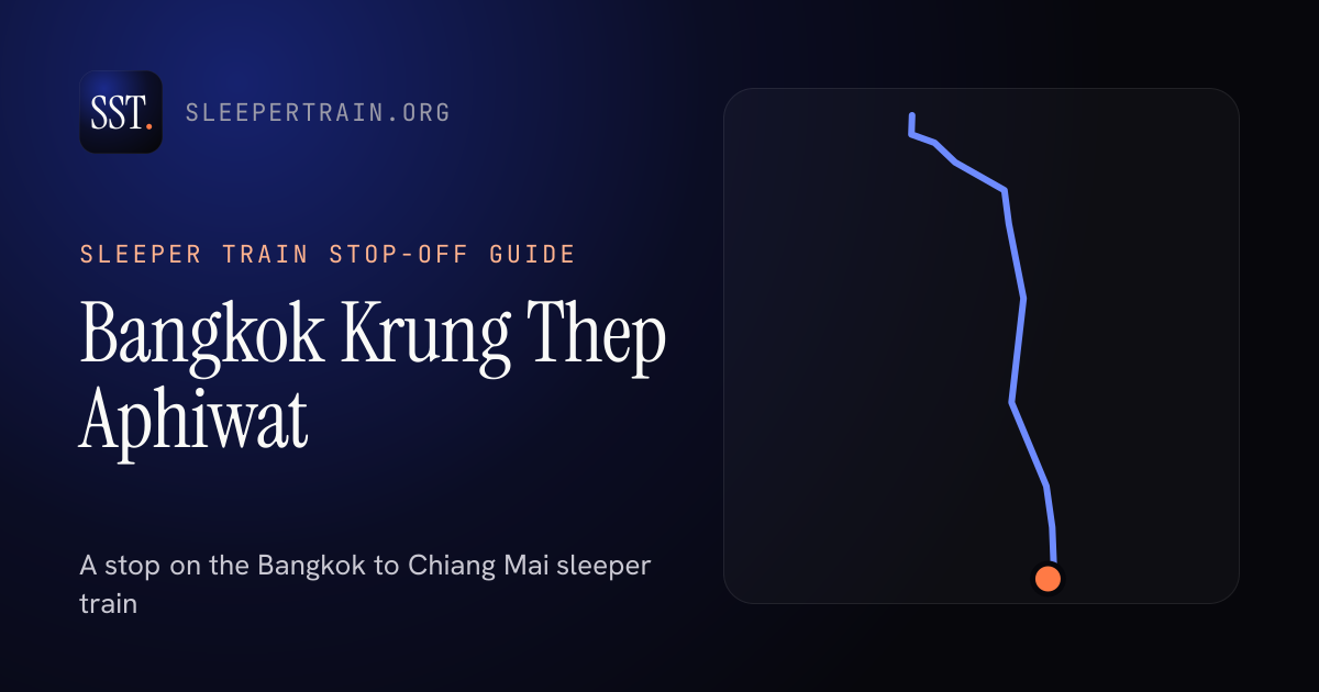 Bangkok Krung Thep Aphiwat by sleeper train: map of the Bangkok to Chiang Mai sleeper train with the station marked