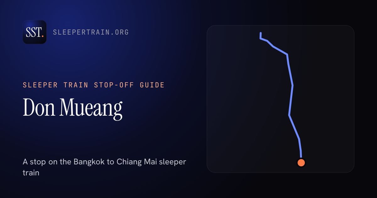Don Mueang by sleeper train: map of the Bangkok to Chiang Mai sleeper train with the station marked
