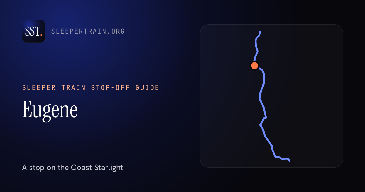 Eugene by sleeper train: map of the Coast Starlight with the station marked