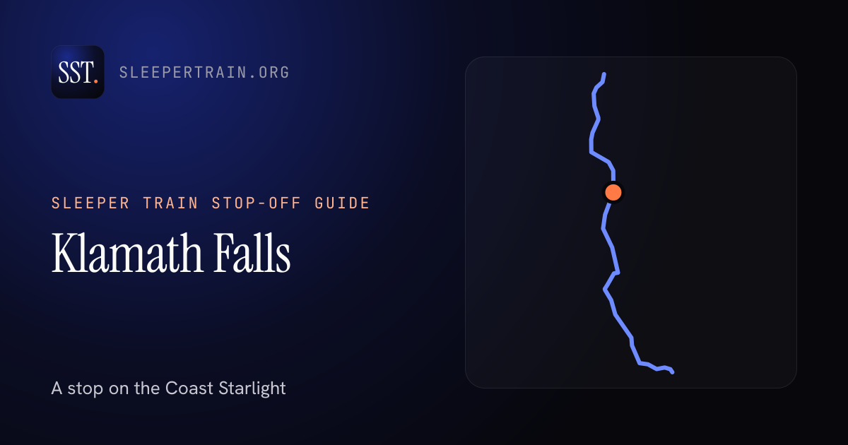 Klamath Falls by sleeper train: map of the Coast Starlight with the station marked