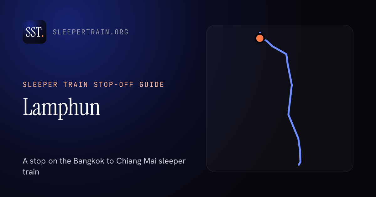 Lamphun by sleeper train: map of the Bangkok to Chiang Mai sleeper train with the station marked