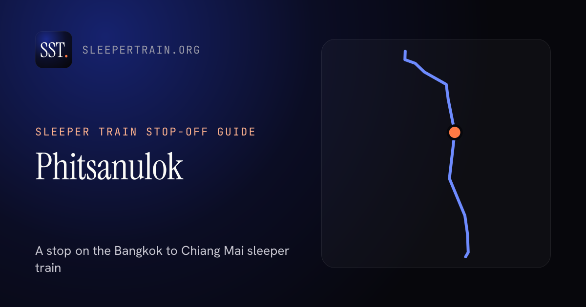 Phitsanulok by sleeper train: map of the Bangkok to Chiang Mai sleeper train with the station marked