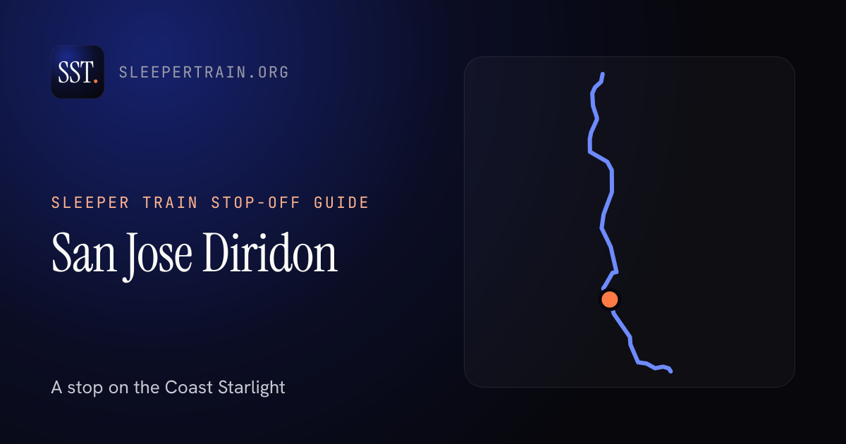 San Jose Diridon by sleeper train: map of the Coast Starlight with the station marked