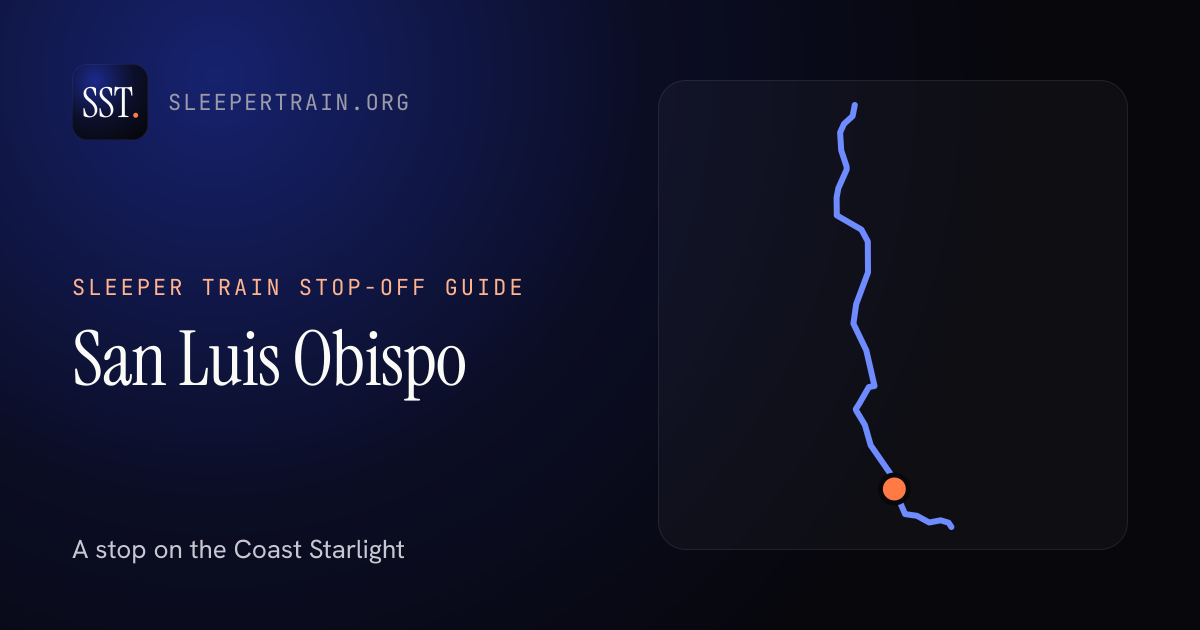 San Luis Obispo by sleeper train: map of the Coast Starlight with the station marked