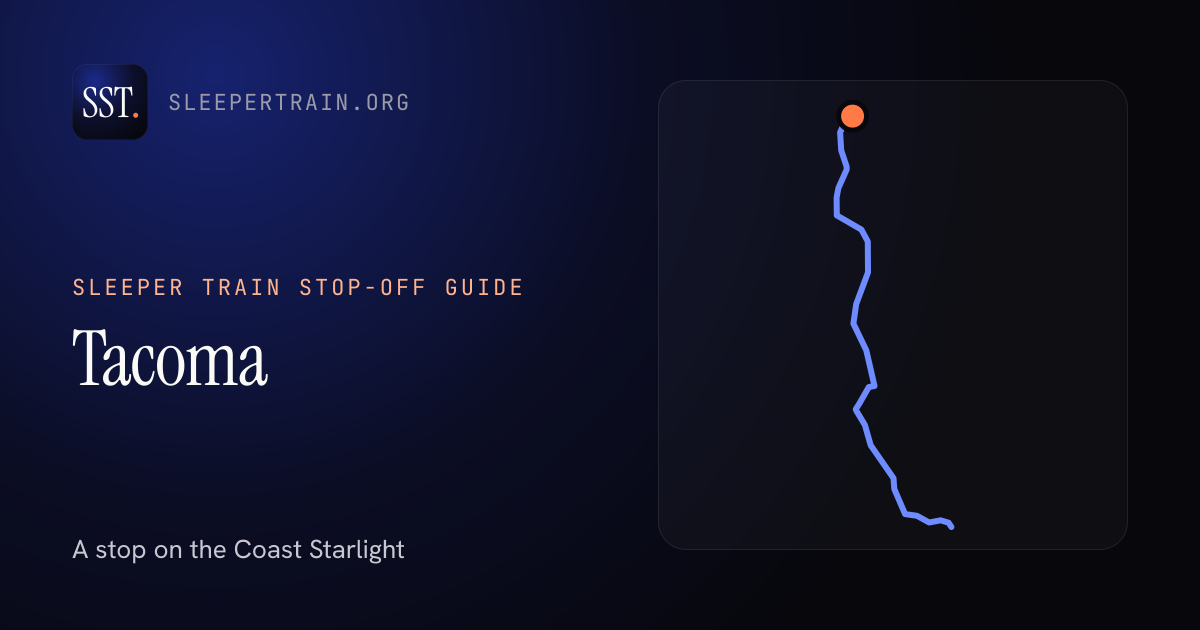 Tacoma by sleeper train: map of the Coast Starlight with the station marked
