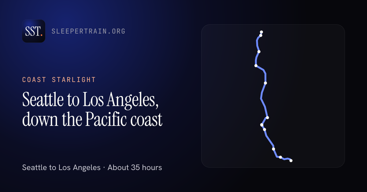 Coast Starlight route map, Seattle to Los Angeles